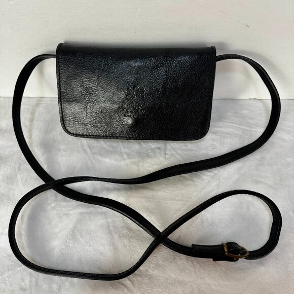 Vera Pelle Italian Black Leather Small Crossbody Purse Adjustable Strap Zipper - Picture 1 of 16